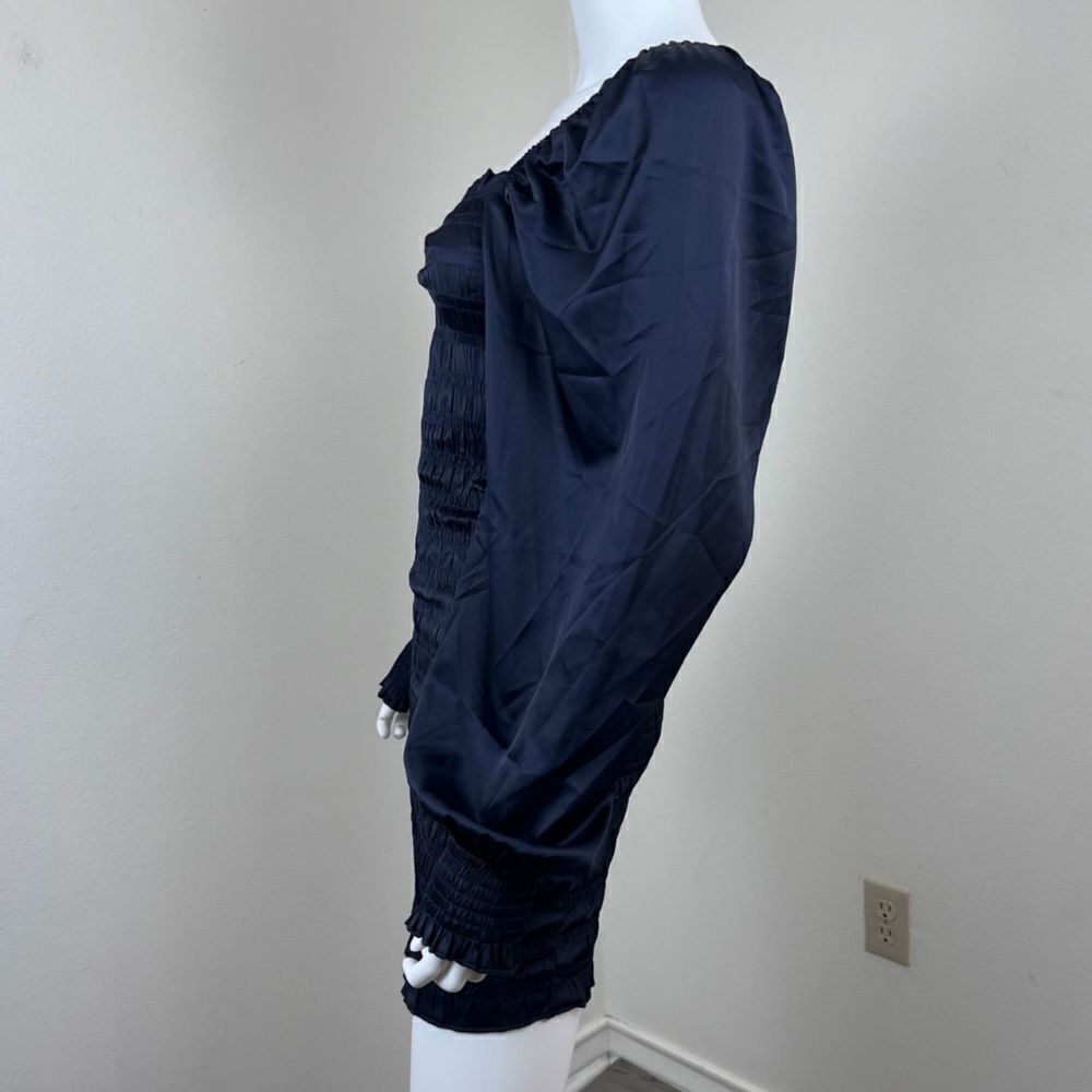 Dress Forum Women Size S Blue Smocked Satin Pullover Long Sleeve Mini NEW Dress - Picture 15 of 15